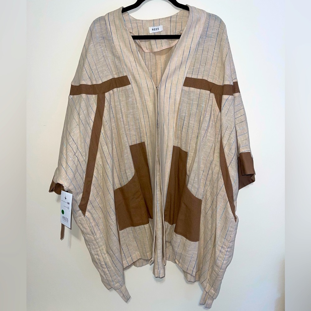 NWT Rees Khaki  and Brown Kimono Light Weight Jacket Women Size M/L US Free Size
